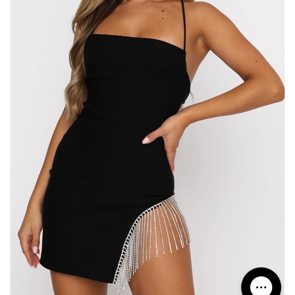 White Fox Boutique Black Dress with Silver Fringe